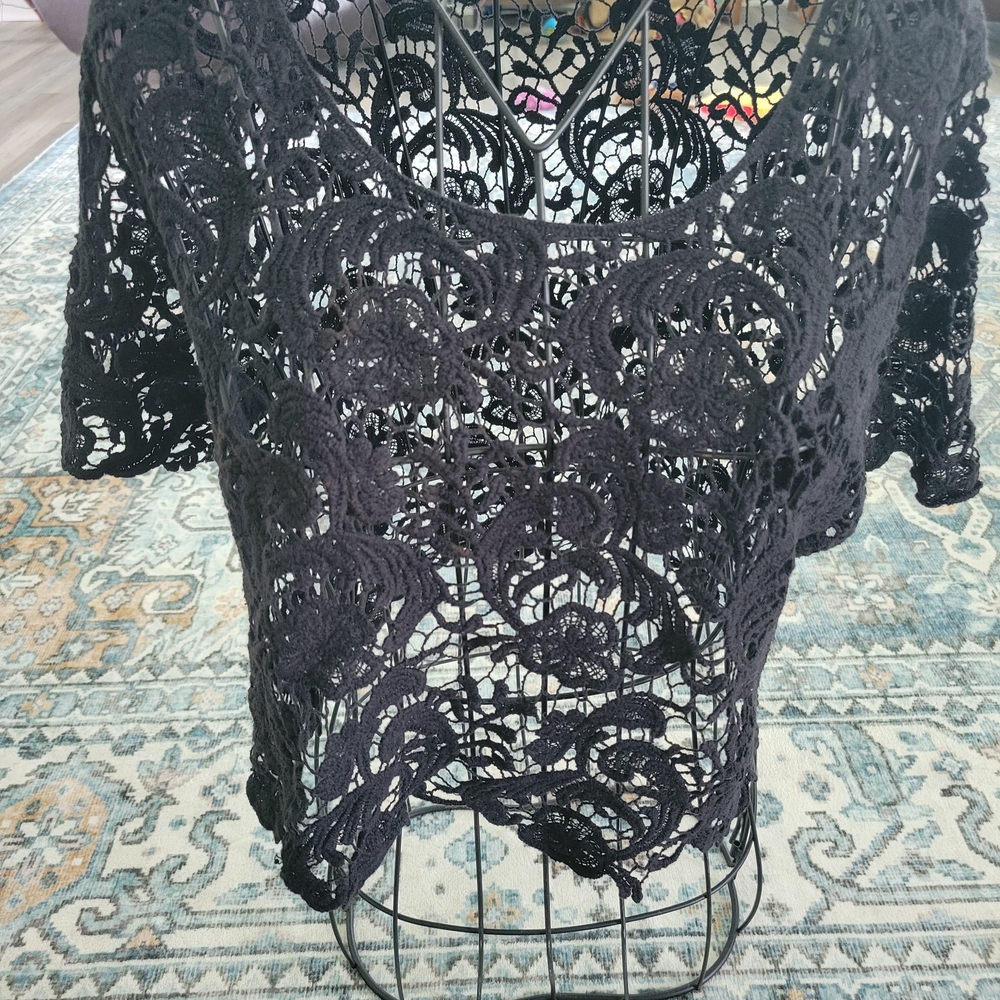 Say What? Black Crochet Crop Top